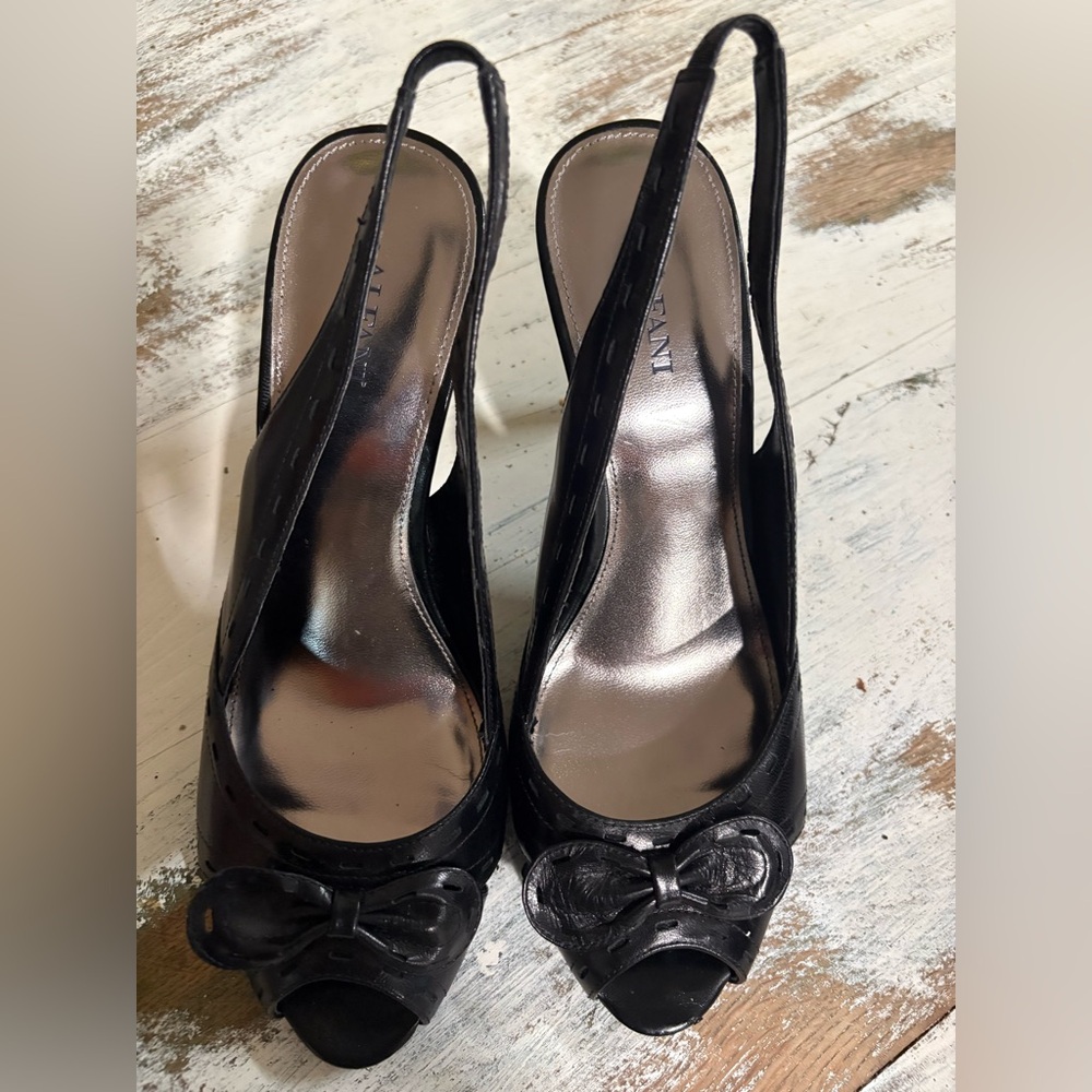 Alfani Black Slingback Peep-Toe Heels with Bow Accent